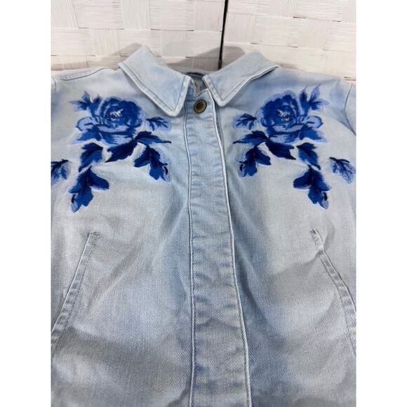"ISAAC MIZRAHI LIVE" Bleached, Indigo Blue,Jean Jacket,Embroidered, Artsy,Whimsy - Picture 9 of 11